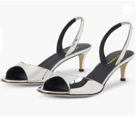Milooey shoes Women Comfy Slingback Kitten Low Heels Elegant Peep Toe  Silver - Picture 1 of 7